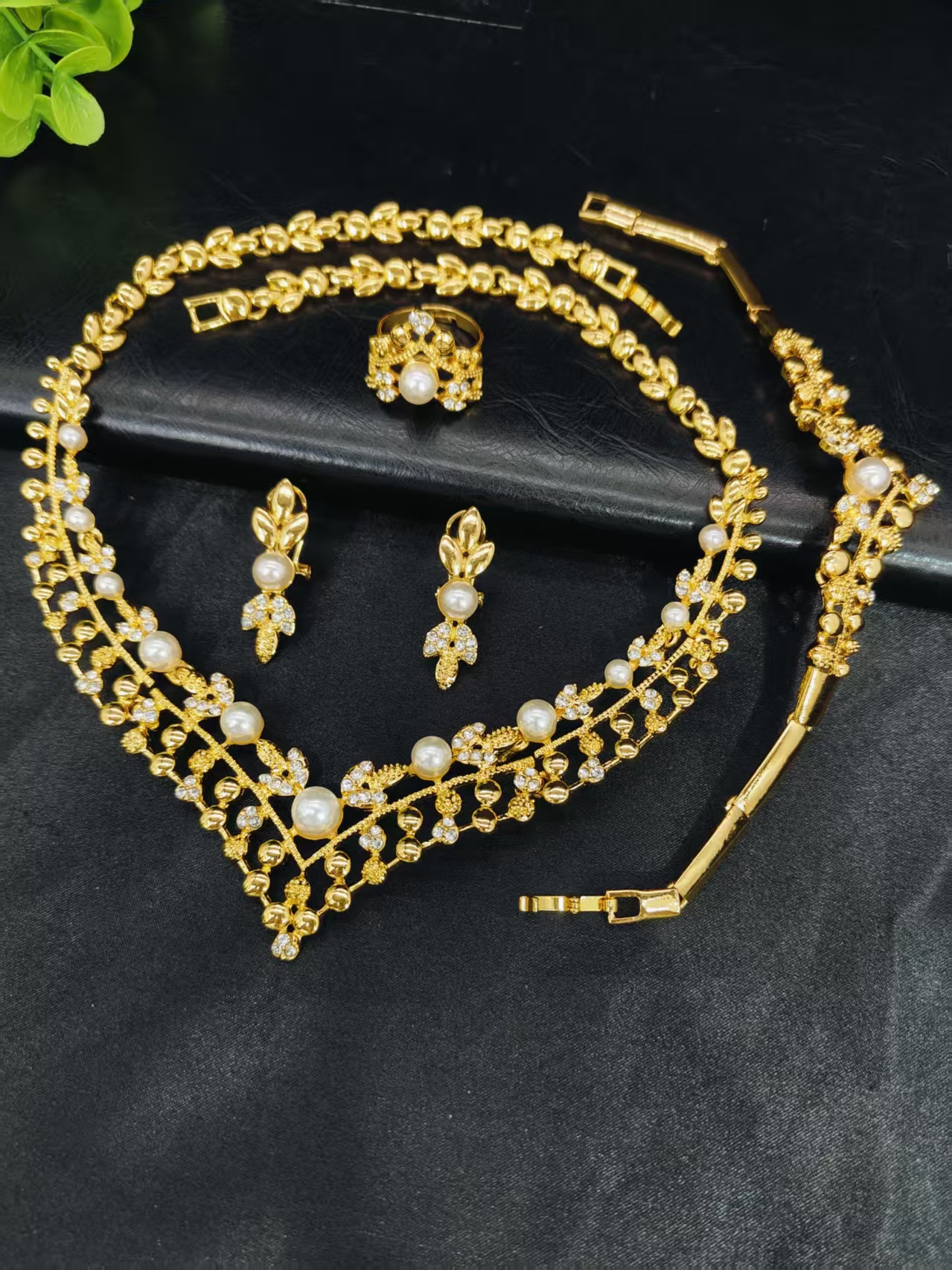 Indian Dubai Luxury Pearl Necklace And Earrings Sets For Women Ethiopian Bridal 24k Gold Color Jewelry Set Wedding - view 3