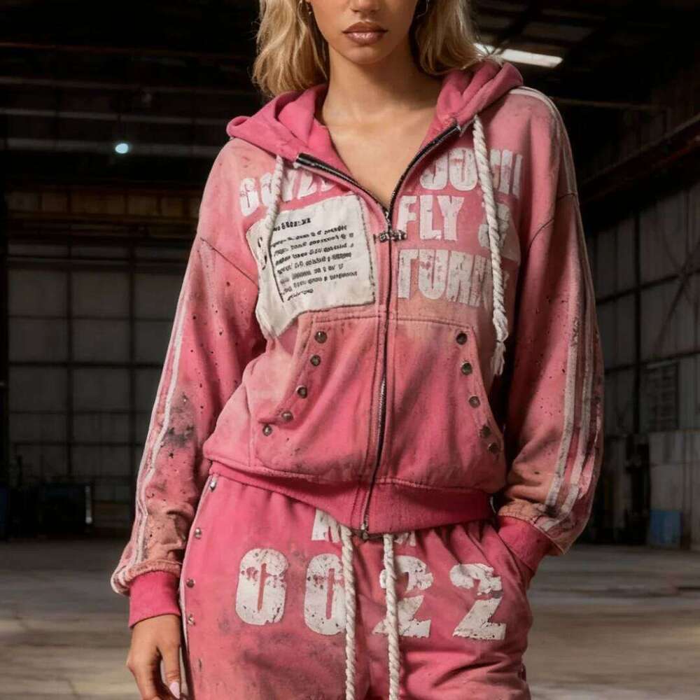 Y2k sportswear men's and women's hip-hop Harajuku retro patch print super large hooded sweatshirt W260626 - view 3