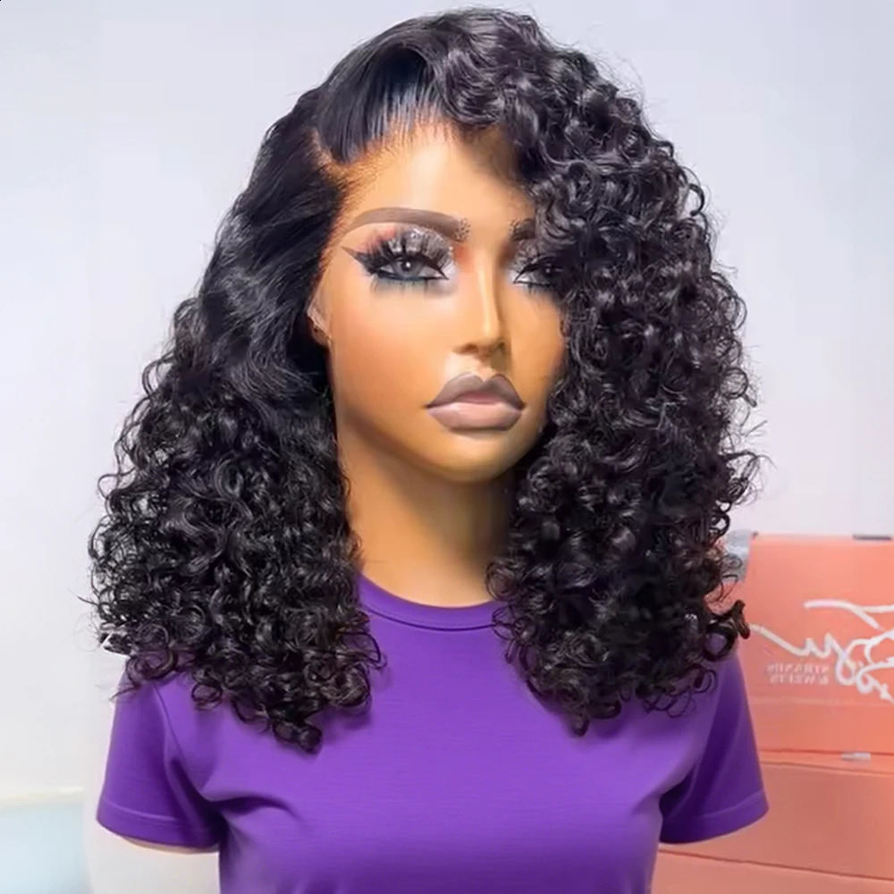 250 Deep Wave 13x6 HD Lace Frontal Wig Short Bob Wigs Glueless Human Hair Water Wave Curly Transparent Lace Front Wig For Women 260625 - view 1