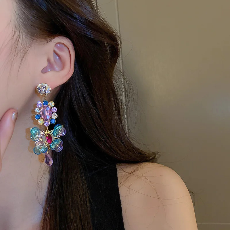 Rhinestones Asymmetric Artificial Crystal Flower Round Light Water Drop Dangle Earrings Bohemian Earring K- 260625 - view 6