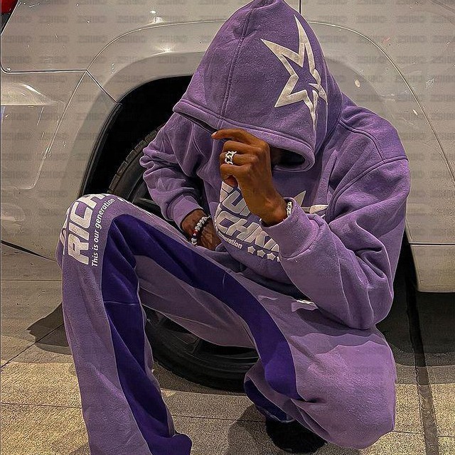 Women's Hooded Sweatshirt Jacket, Preppy Puff-Sleeve Blue Star Graphic Hoodie with Asymmetric Hem, Long-Sleeve Fleece-Cotton Blend, Single-Breasted Ca - view 3