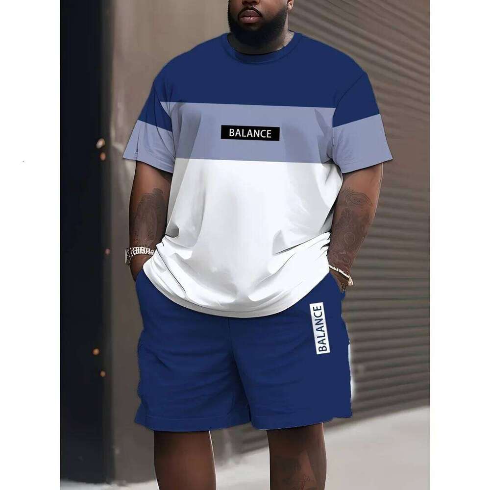 Men's plus size T-shirt set Summer Short-sleeved Shorts Fashion Classic Retro Print Casual and Breathable Suit for man 26Y0626
