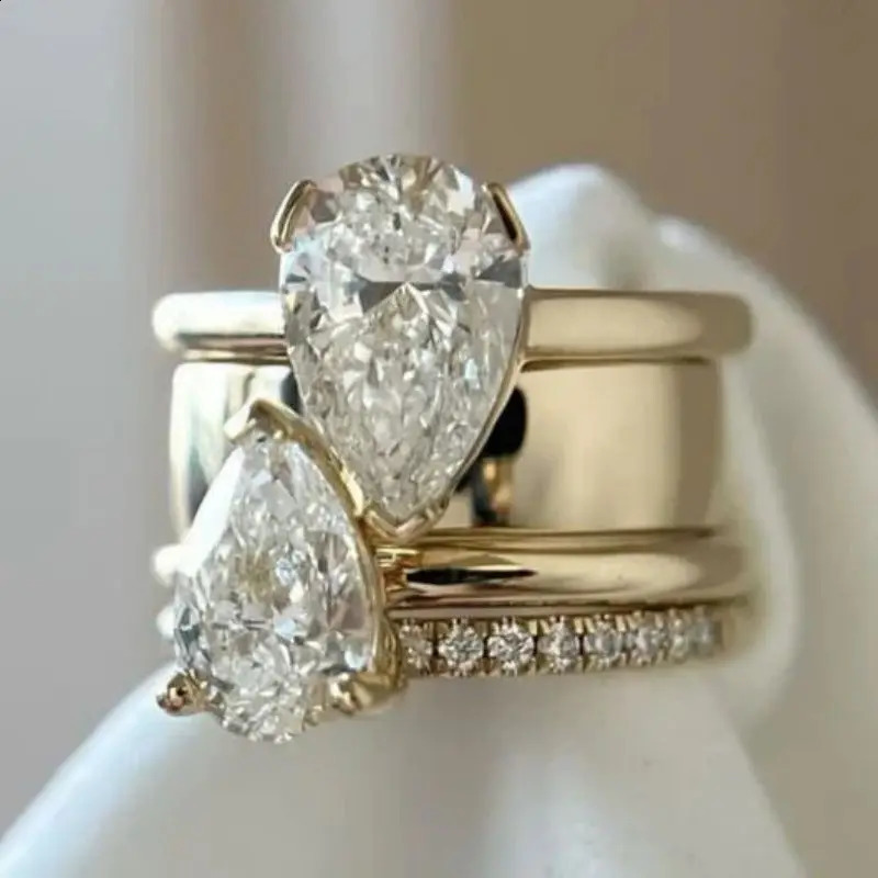 Geometric Water Droplet Shape Zircon Rings Set For Women Birthday Party Gift Accessories Custom Jewelry 260626
