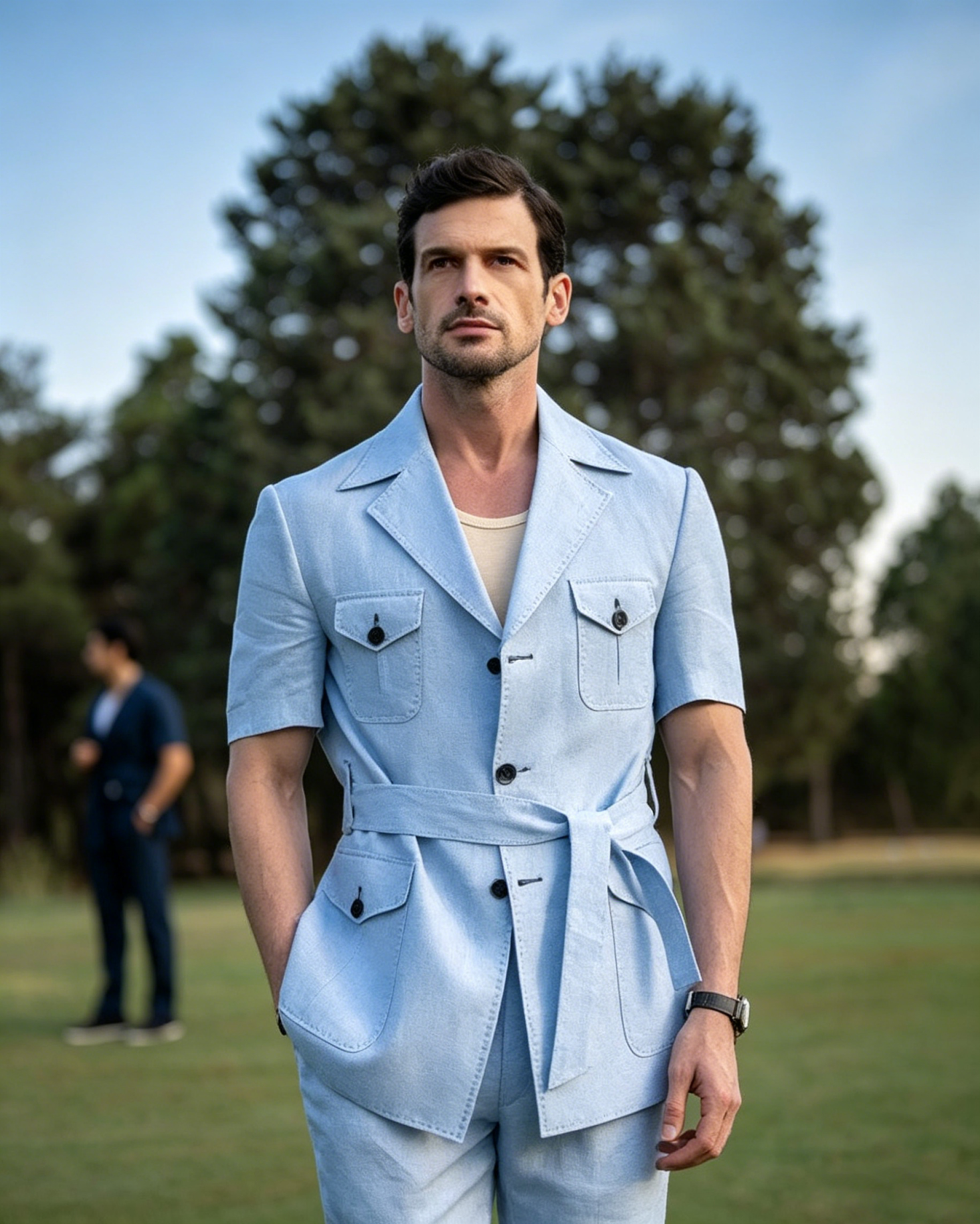 Summer Short Sleeve Men Suits 2 Pieces Single Breasted Wedding Tuxedos Groom Outfits Customized Blazer traje juvenil - view 3