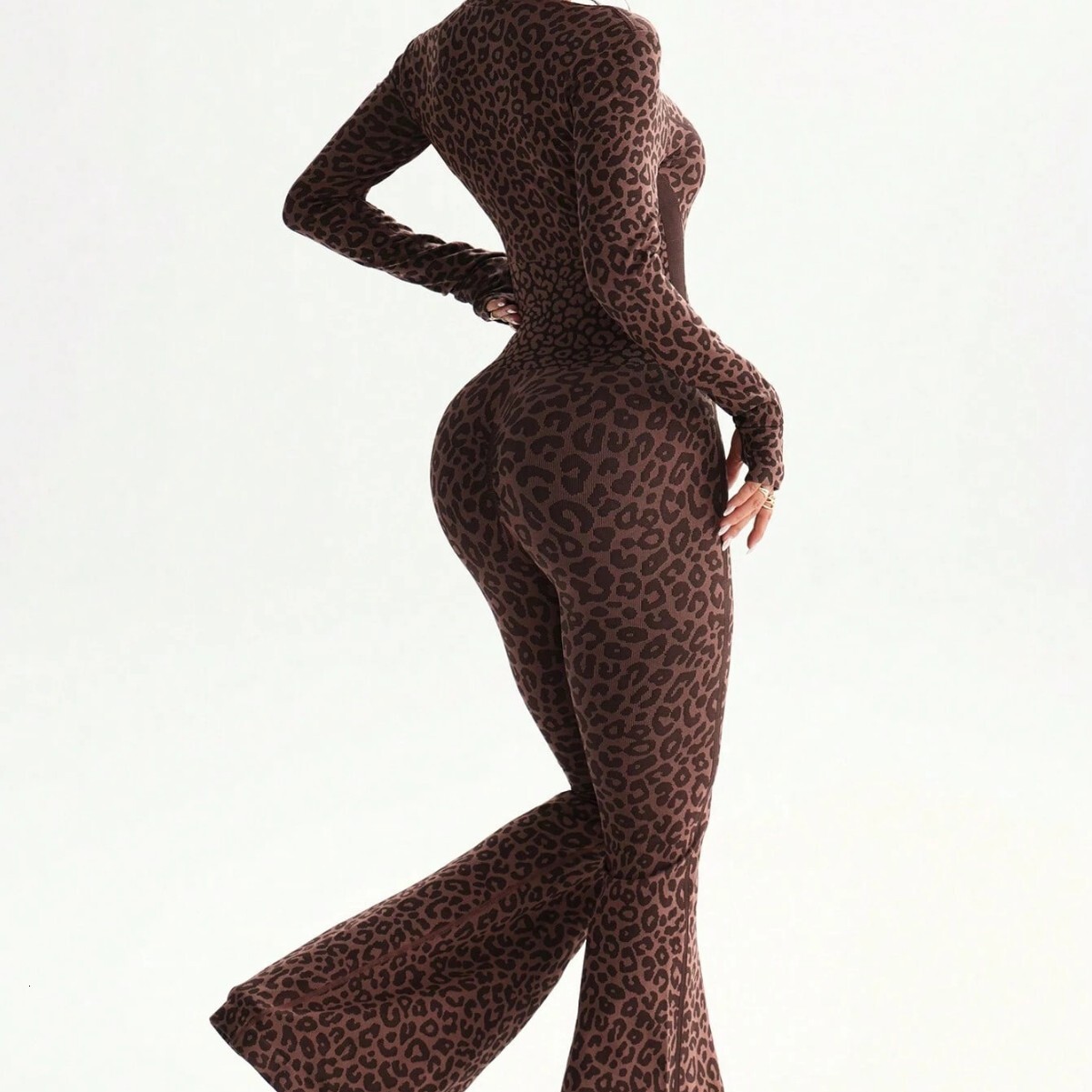 Popular cross-border foreign trade fitness wear leopard print one-piece yoga outfit women's European and American slim-fit zippered jumpsuit - view 3