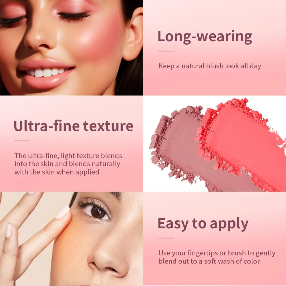 2pcs Matte Embossed Blush Brush Long Lasting High Pigmented Multi-Purpose Blush Palette Pink Natural Color Rendering Cosmetics 260625 - view 6