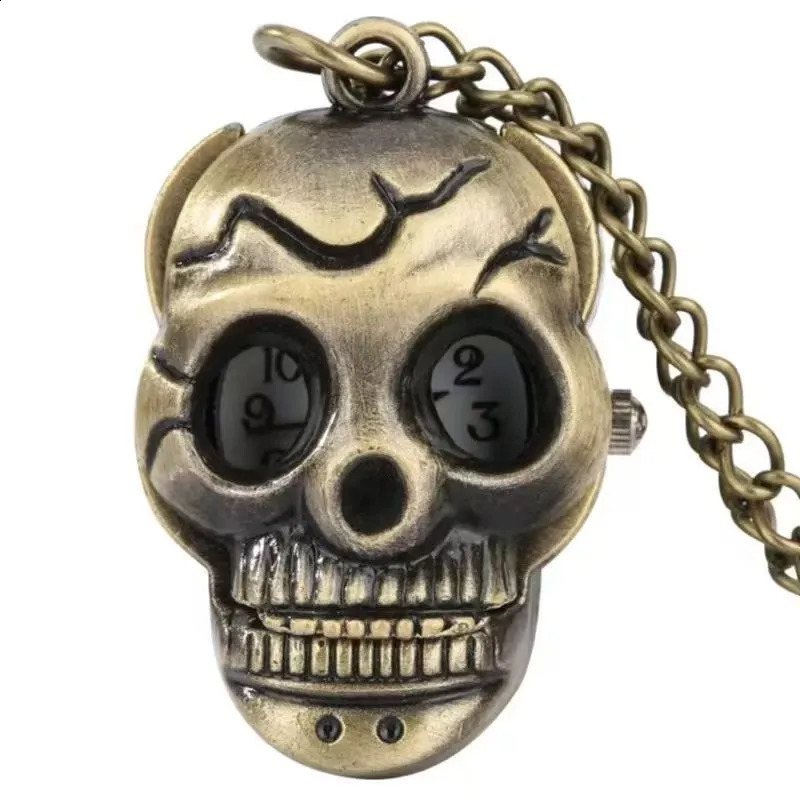 Retro Bronze Steampunk Skull Quartz Pocket Watch Necklace Pendant Clock Chain Men And Women Chain Halloween Gift 260626 - view 5