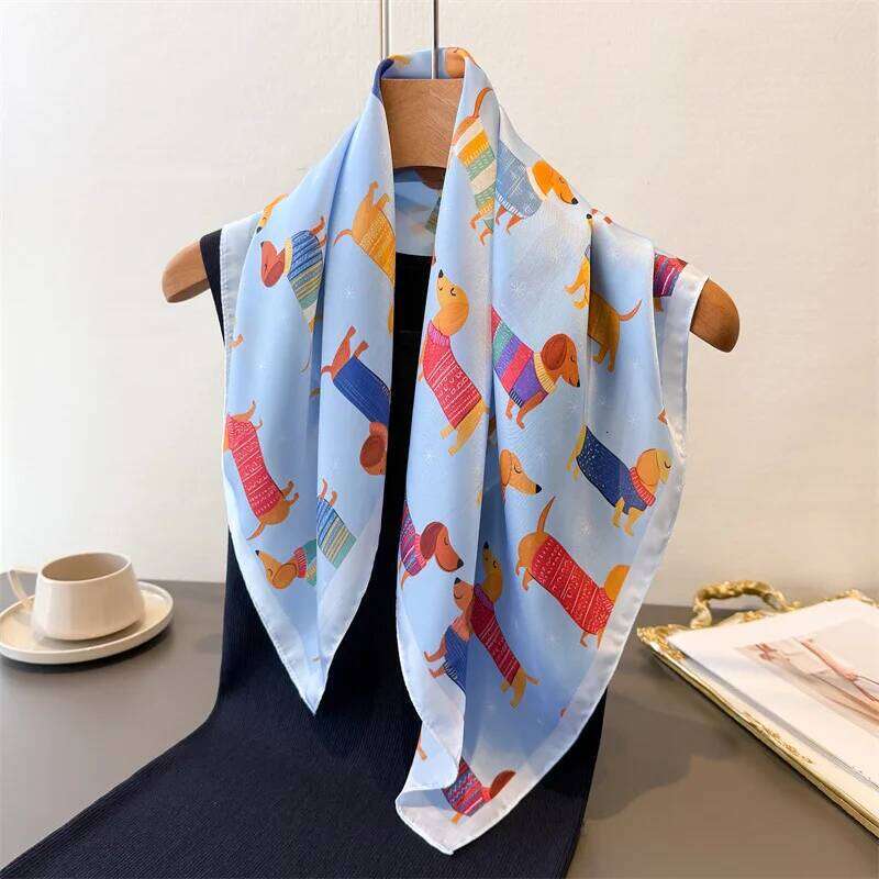 2026 Luxury 70x70cm Square Silk Scarf for Women Cute Dachshund Pattern Shawls Wrap Fashion Accessory Hair Tie Bandana Hijab Caps 26Y06226 - view 4