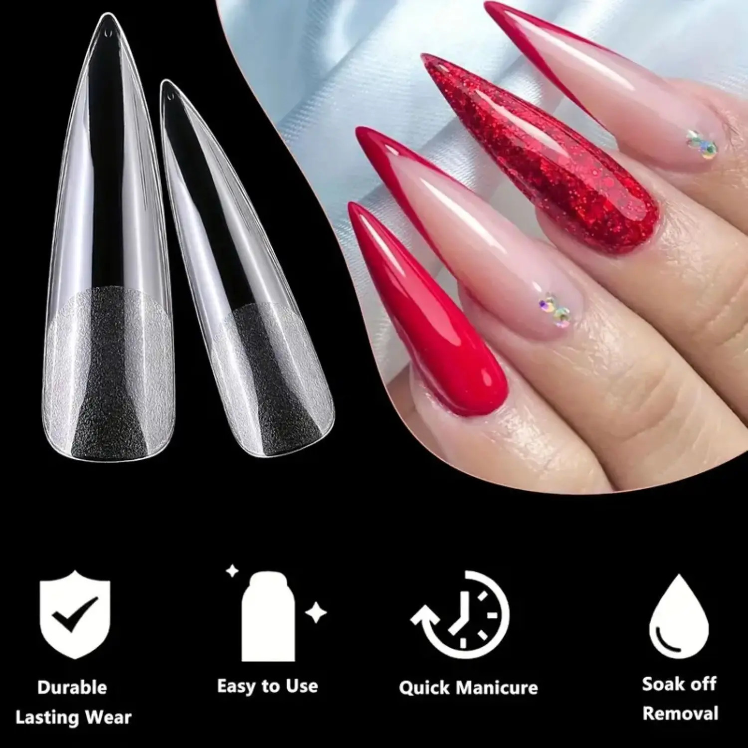 240Pcs XL Stiletto Nail Tips Clear Fake Nails Long Stiletto Nail Full Cover Artificial Fingernail Extension Tool 260626 - view 3