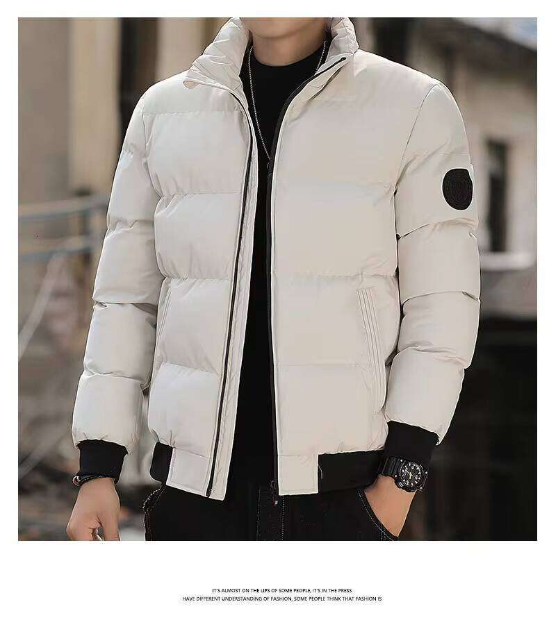 2025 Winter New Solid Color Zipper Down Thick Cotton Jacket Men Trendy Brand Casual Youth Coat Versatile Comfortable Top W260626 - view 1