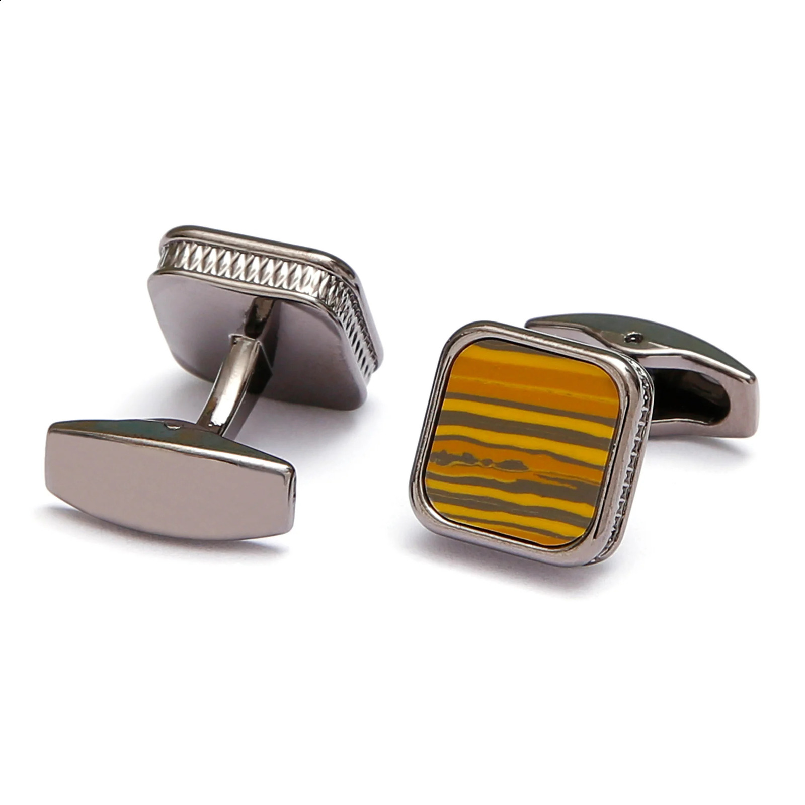 TOMYE Square Tiger Eye Pattern Cufflinks Alloy Metal Cuff Links for Mens Dress Shirts Business Wedding Party Gift 260626 - view 6