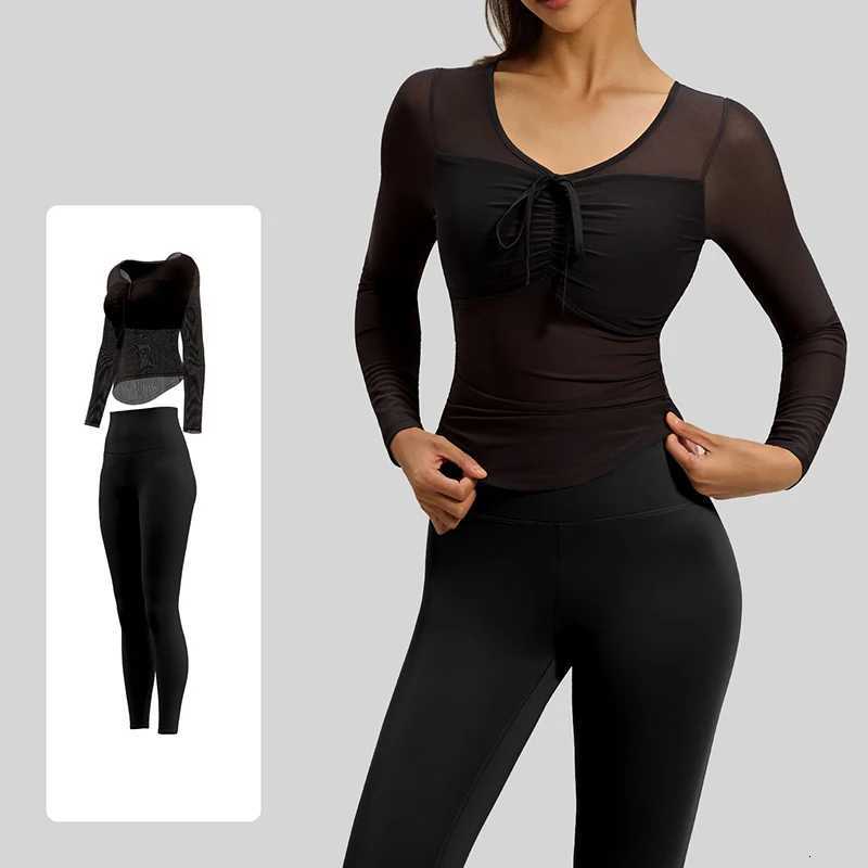 Clothes Womens Pilates New Mesh Slim Fit Fixed Chest Pads Running Sports Workout Set Lightweight Comfortable 2 Piece Yoga Sets M260626 - view 3