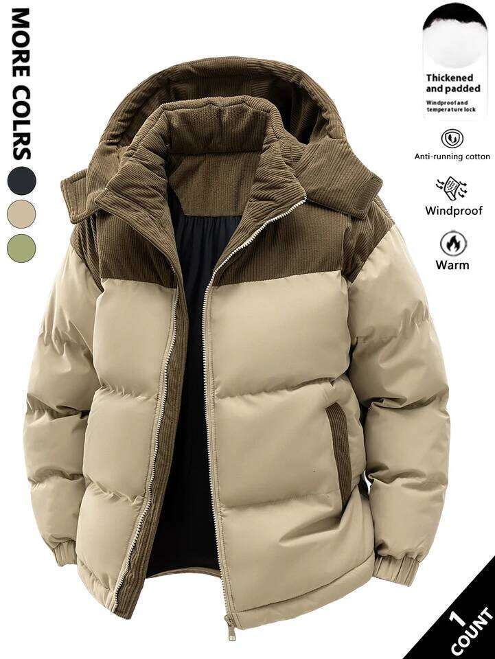 Men's Hooded Cotton Jacket, Thickeneded Warm in Winter, Windproof Cold-Resistant, Simple and Versatile for Work Clothing J260626 - view 3
