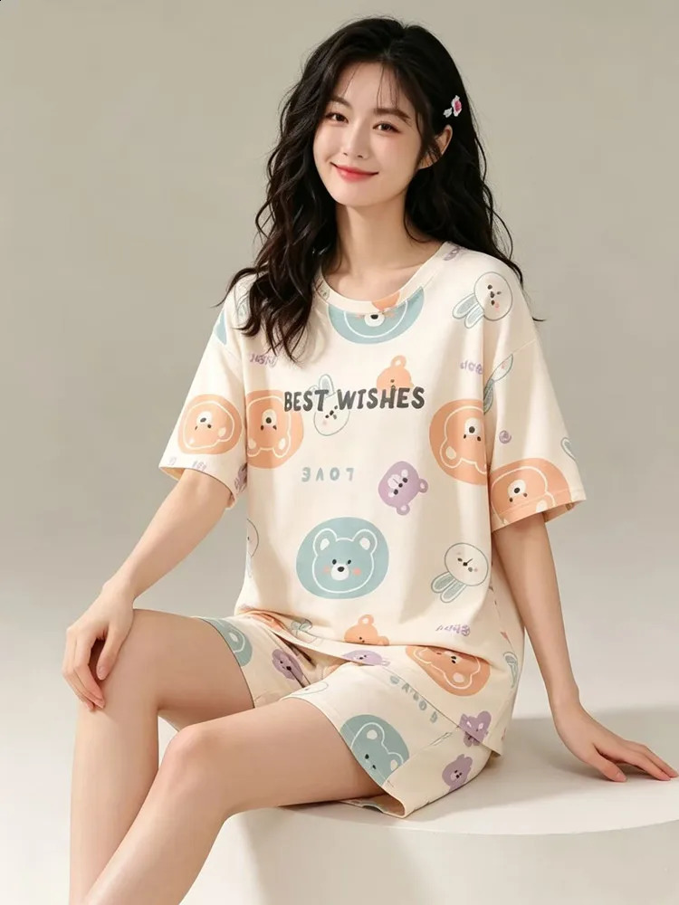 Womens Cute Printed Loose Pajamas Shorts Tops Twopiece Home Clothes Flirty Casuals Camis Top And Sets Loungewear 260625 - view 5
