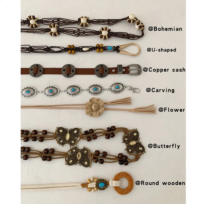 Bohemian retro braided ethnic waist rope accessories belt womens decoration with skirt highend chain 260625