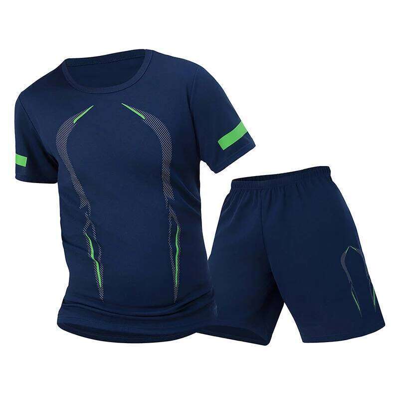 2 Piece Four Seasons Men's Short Sleeve Set Printed Quick Drying T-shirt for Youth Sports Fitness Running Comfortable and Casual 26Y0626