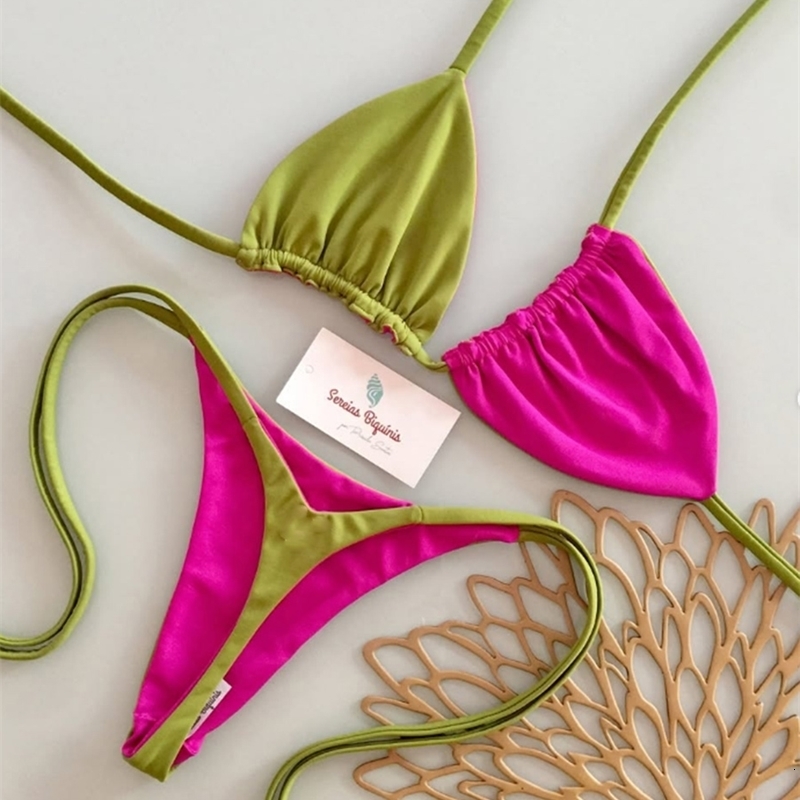 Micro Bikinis 2026 Push Up Women Swimsuit String Swimwear Brazilian Bikini Set Halter Biquini Floral Solid Beachwear y260615