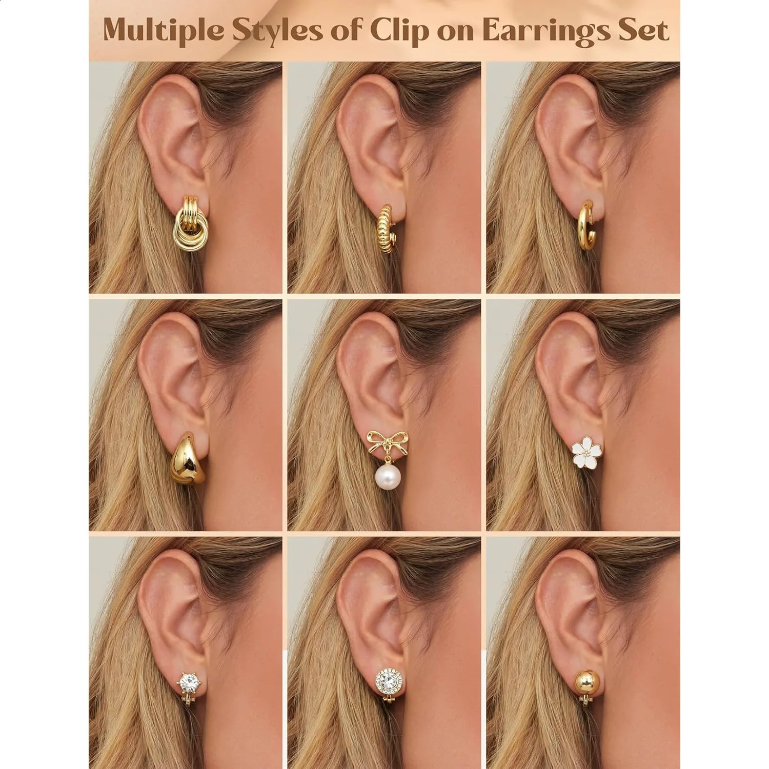Bobisty Clip On Earrings for Women 14K Gold Plated Non Pierced Ears Clips CZ Pearl y Hoop Studs Earring Sets 260623 - view 5