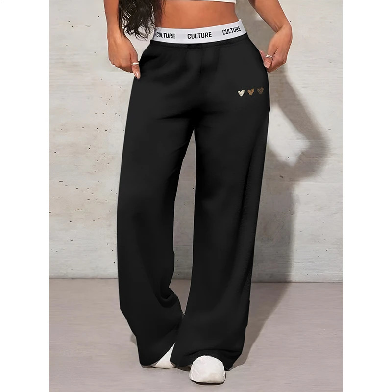 Womens Love Printed Trousers Simple Casual Autumn and Winter Wide Leg Pants Loose Comfort Female Clothing 260625 - view 1