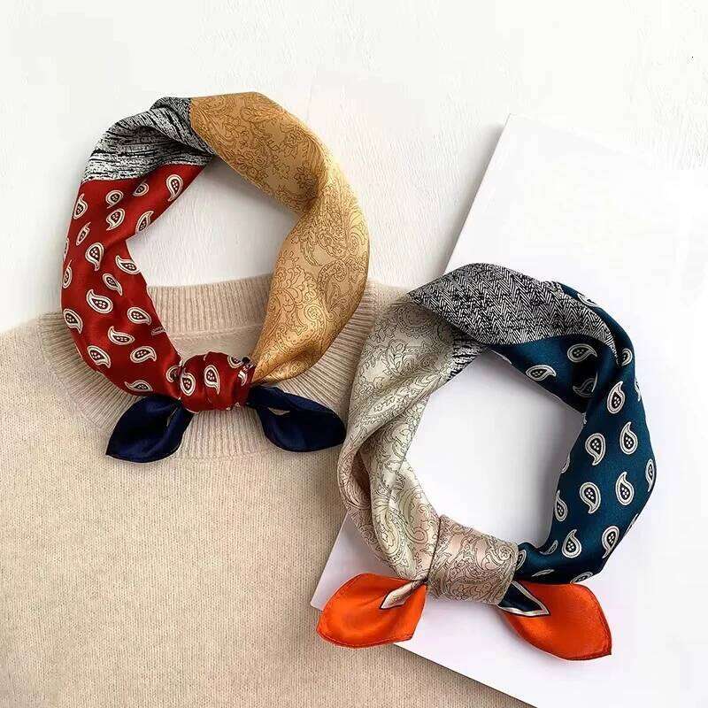 100% Pure Silk Scarf Women Neck Hair Band Foulard Square Small Headband 2026 Fashion Print Neckerchief Scarves Bandana 53*53cm 26Y06226