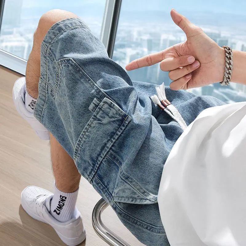 2026 Baggy Cargo Denim Shorts Men Y2K Vintage Drawstring Jorts High Street Hip Hop Fashion Blue Short Jean Pants for Summer 260625 - view 1