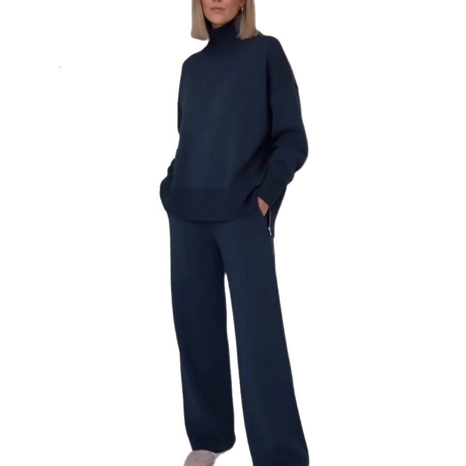 Cross-border independent site European American foreign trade Amazon new loose-fitting solid color stylish sweatshirt and wide-leg pants two-piece set - view 6