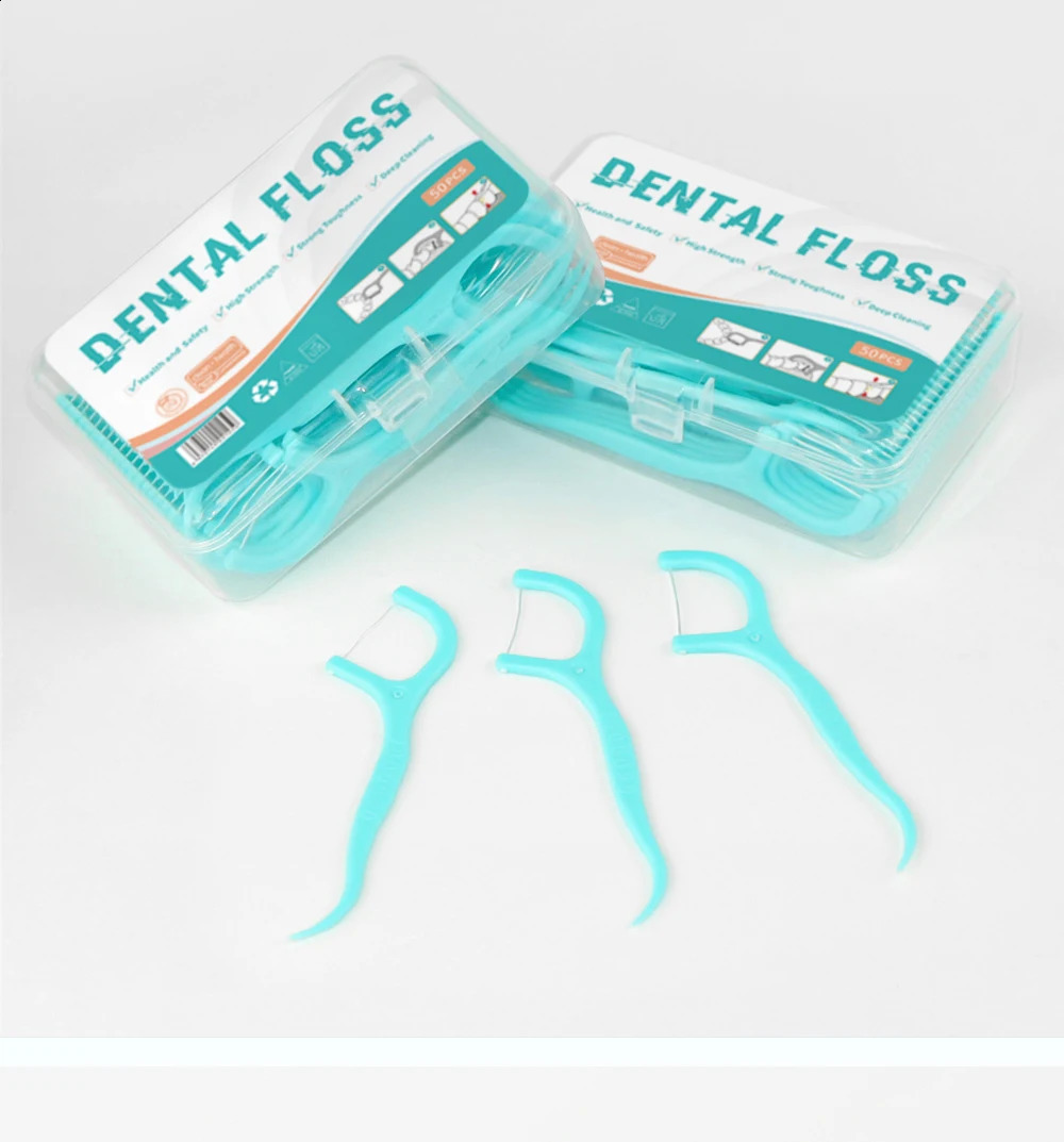 KingubznisDental Floss Plastic Toothpicks with Threads Soft Dental Flosser Elastic Silk Sticks Ultrathin 50Pcs 260626 - view 1