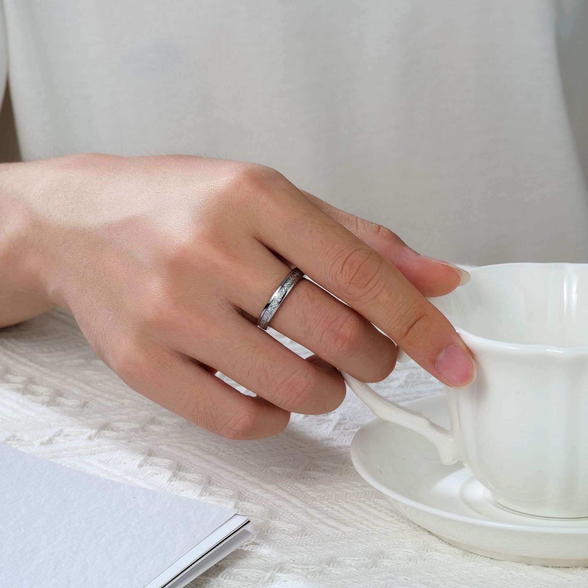 4-6mm New In Frosted Meteorite Pattern Sphere Ring Titanium Stainless Steel Versatile Finger Rings For Lovers Couple Men And Women Jewelry Wholesale B - view 4