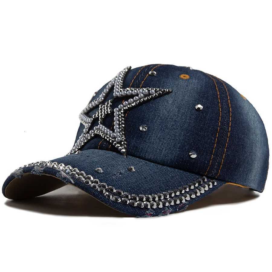 Shiny Y2K Hip Rhinestone hop Womens Baseball Fashion Pentagram Denim Cloth Hat For Female Spring Autumn Vintage SnapM260626 - view 5