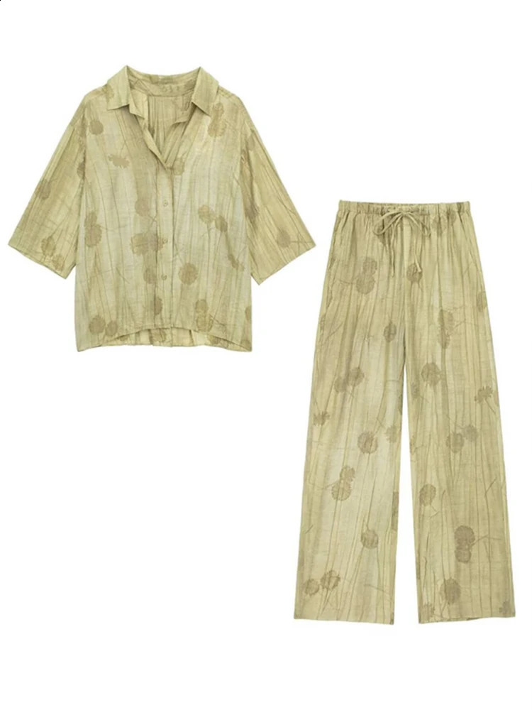 HXAO Pants Sets Embroidered Flower Shirt Trousers Womens Two Pieces Set Casual Baggy Summer Blouses TwoPiece 260626 - view 4