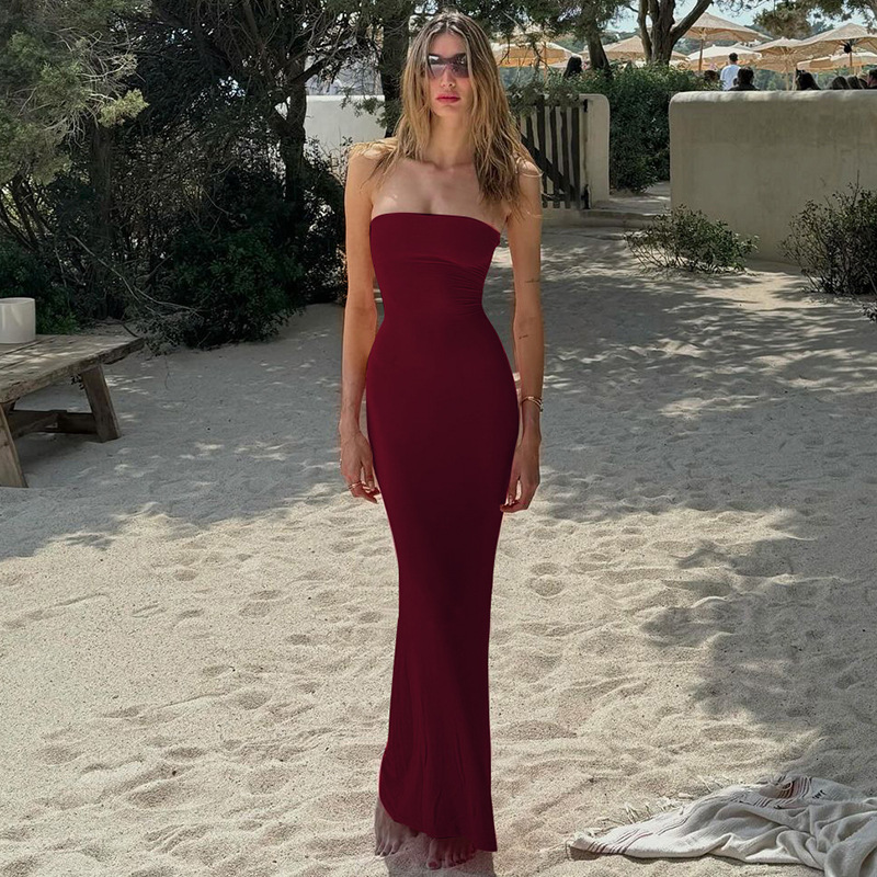 Womens Summer New Off-Shoulder Strapless Backless Tie Sexy Slim Waist Dress - view 8