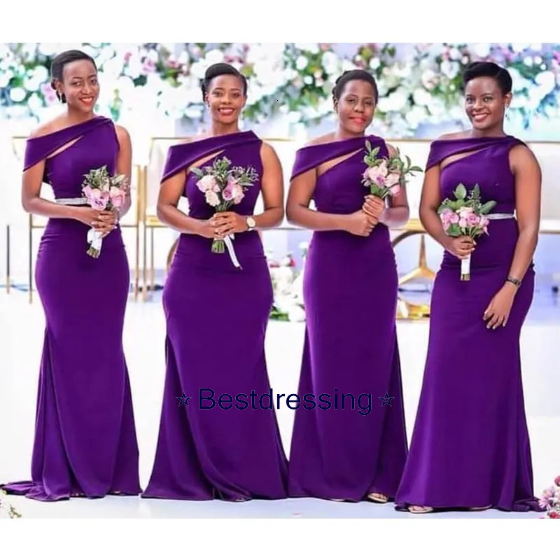 Purple Long Bridesmaid Dresses African Black Girl Women Satin Mermaid Wedding Party Dress Prom Formal Gown Vestidos Custom Bd626