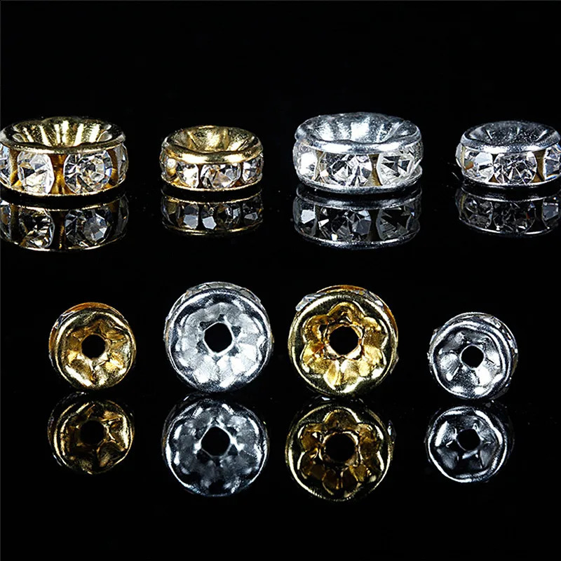 100pcs 6mm 8mm Rondelle Disc 316 Stainless Steel Crystal Spacer Beads With Rhinestone For Jewelry Making DIY Bracelet 260623 - view 1