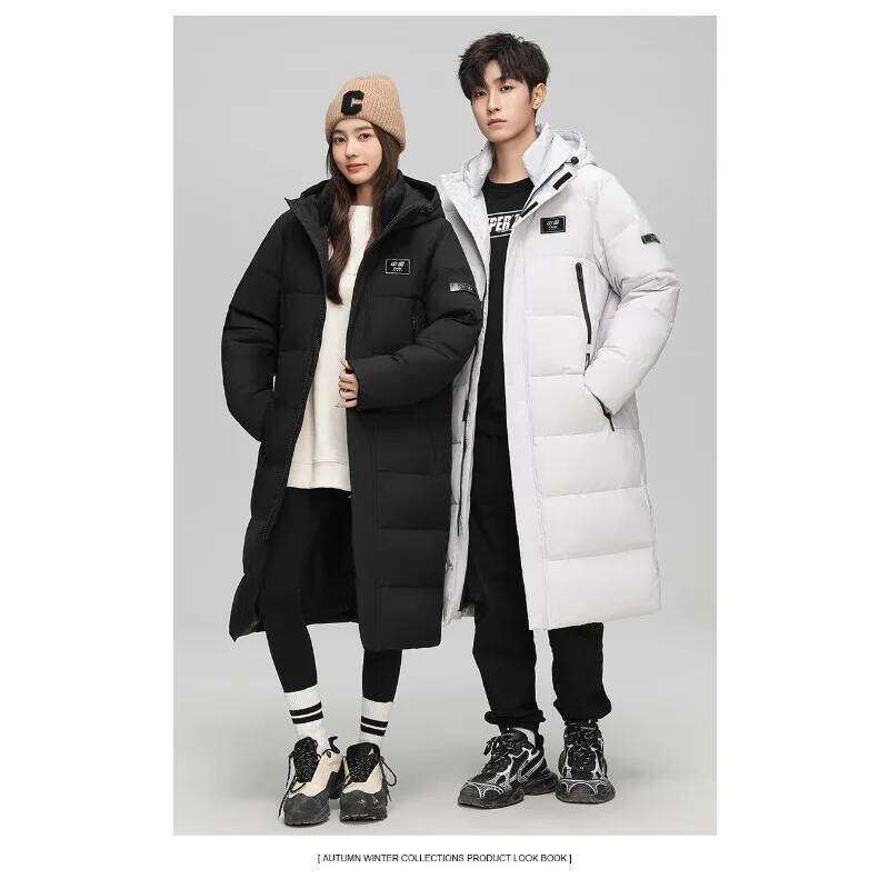 Fashionable White Duck Down Suitable Both Men Women in Winter Long Knee-length Cotton-padded Jackets with Thick Hooded W260626 - view 3
