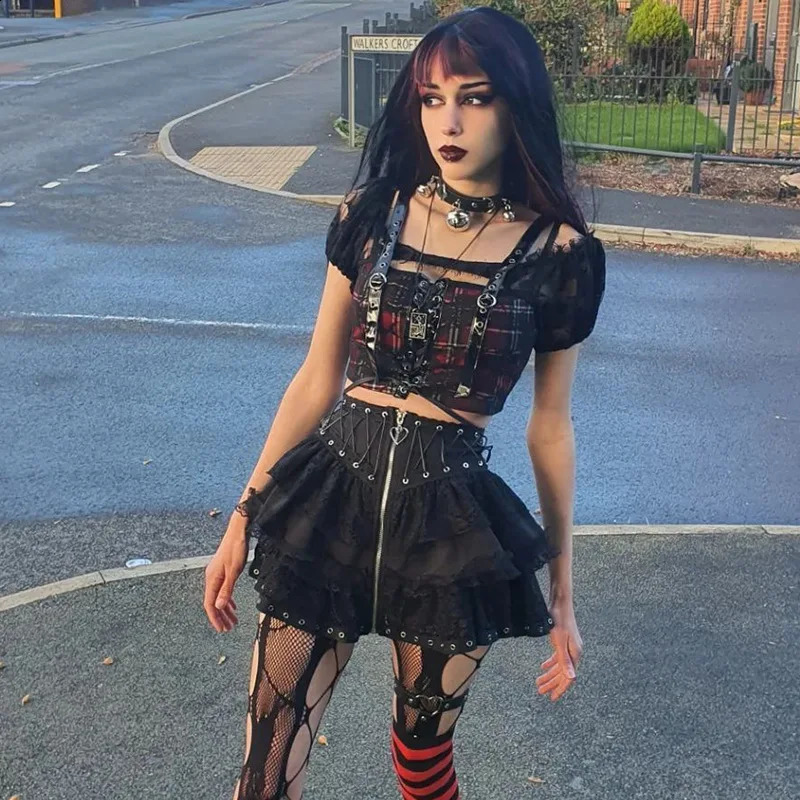 Gothic Skater Punk Vintage High Wasit Skirt Womens Zipper Front Japanese Style Kawaii Black Harajuku Cosplay Mini Skirts 260626 - view 7