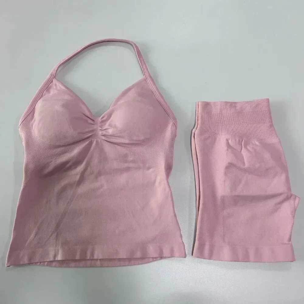 Set Yoga 2 Pieces Gym Women Backless Halter Tops High Waist Seamless Shorts Gym Suit Fitness Sports Bras Sportswear Workout Sets M260626 - view 7
