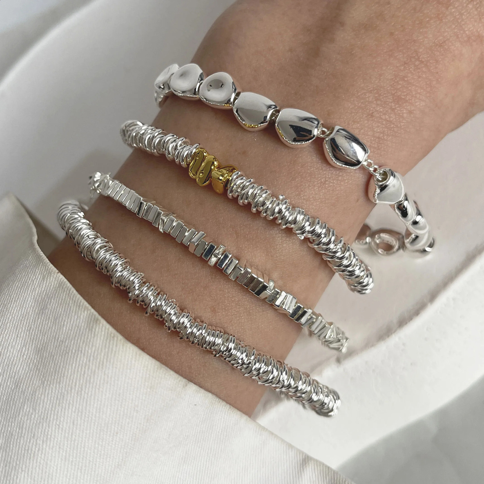 100 Solid 925 Sterling Silver Metal Bracelet for Women Handmade Simple Stone Bracelet Birthday Gift Party 260626 - view 7