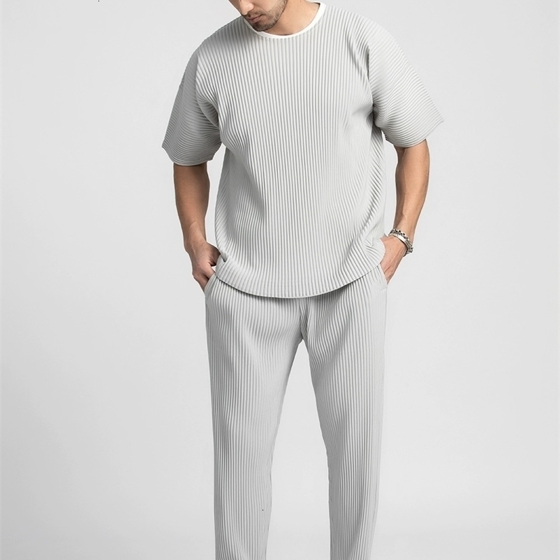 Miyake Shirt Thin Breathable Short Sleeve T Shirt Summer Solid Sports Top Miyake Pleated Men 260625 - view 7