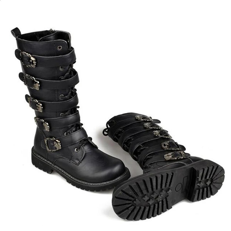 Winter Men Motorcycle Boots Fashion Mid-Calf Punk Rock Punk Shoes Mens PU Leather Black High top Casual Boot Man 260626 - view 6