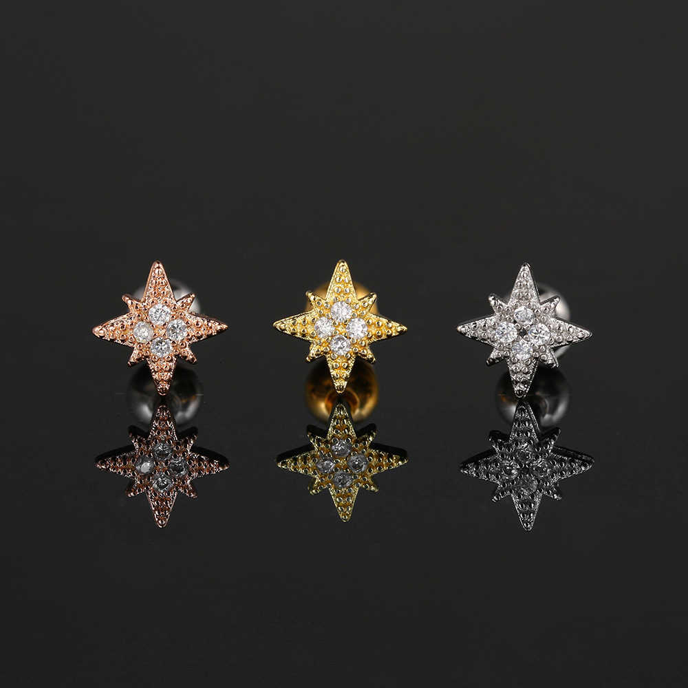 Fashion Versatile Zircon Bone Studs for Women Flower Star Moon Stainless Steel Rod Twist Ball Piercing Ear Jewelry Cross-Border Wholesale - view 5