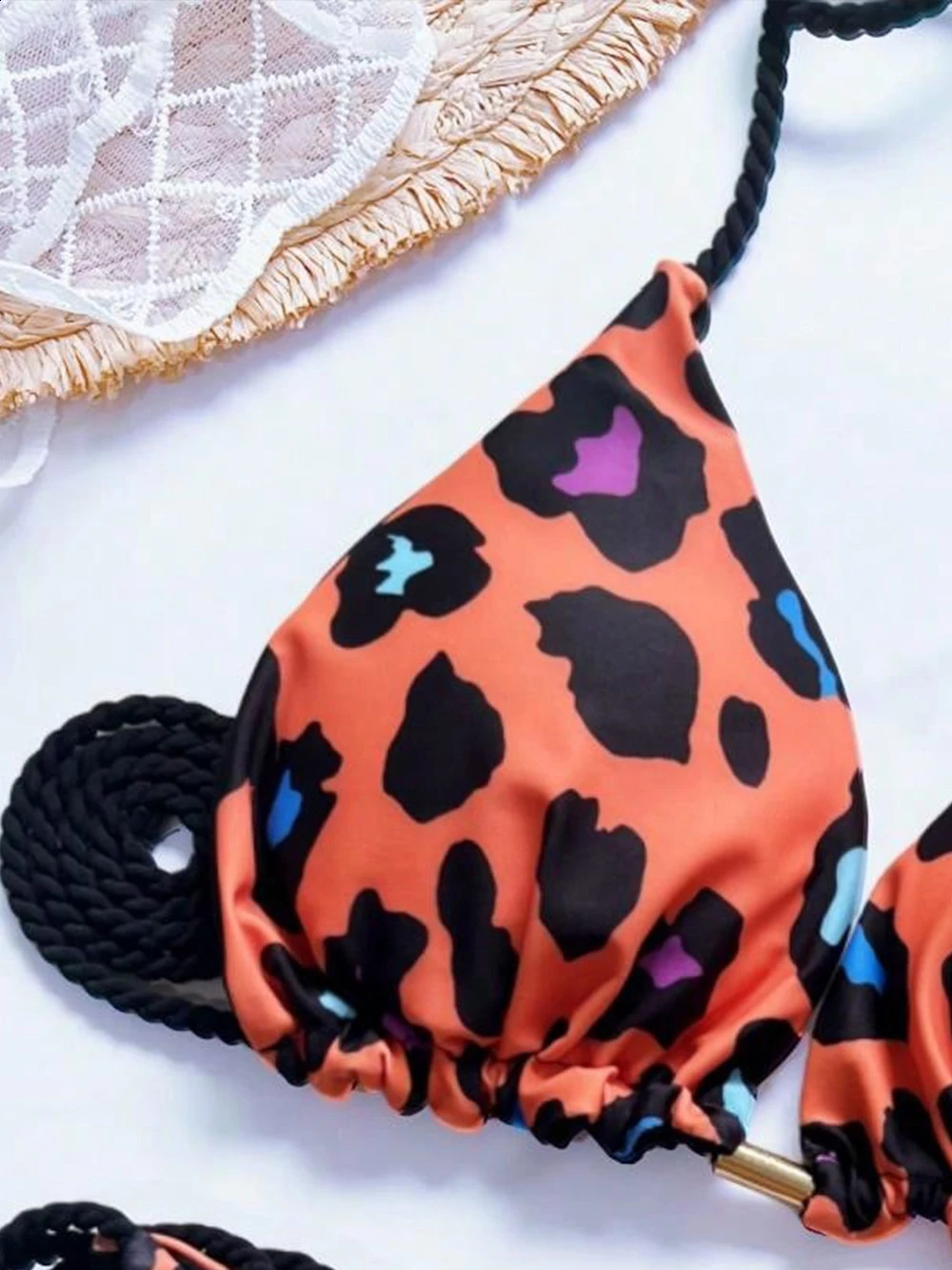2026 Sexy Women Swimsuit Leopard Print Bikini Set Triangle Braiding Rope Bathing Suit Halter Swimwear Bandage Brazilian Biquinis 260625 - view 5