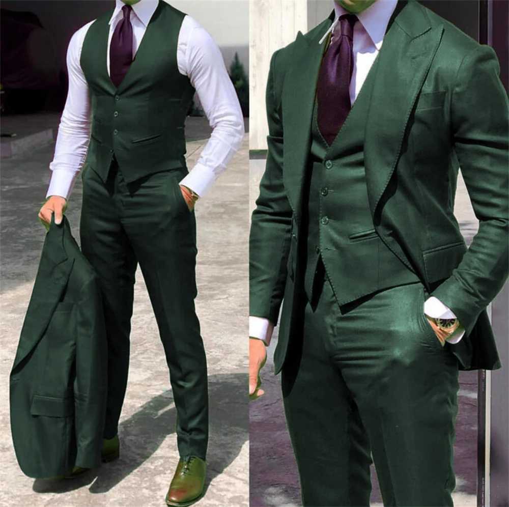 solid color formal business suits Full mens suits Pointed collar Single Breasted high-quality wedding art Graduation J260626 - view 4