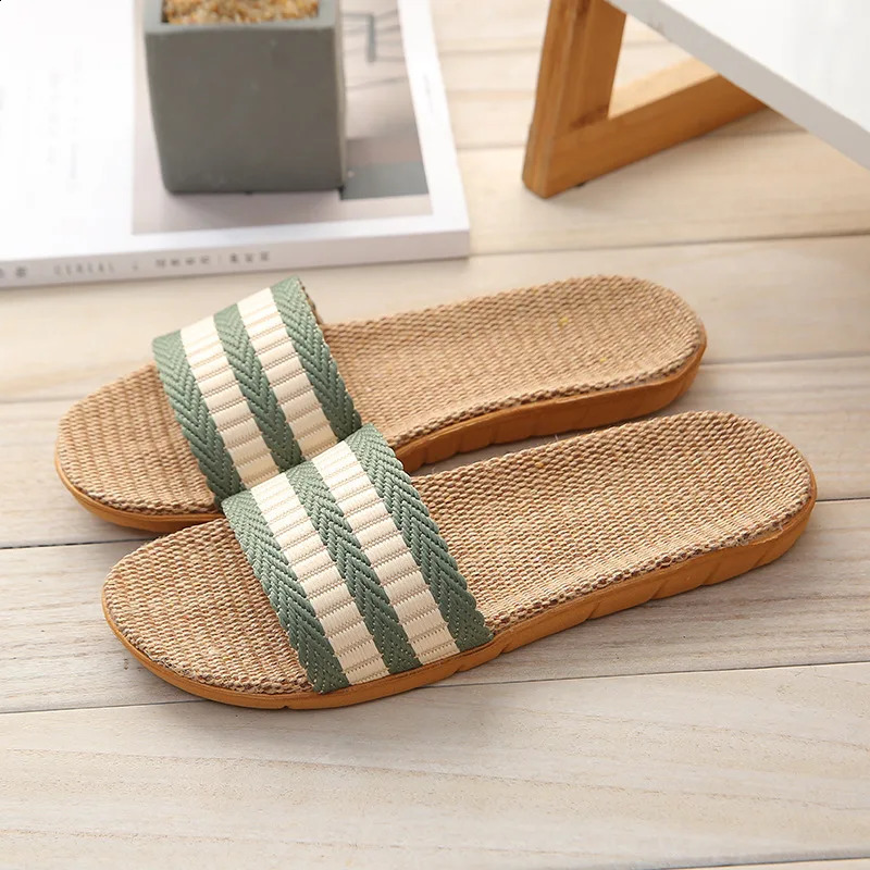 Summer Couples Linen Slippers - Striped Fashion Non-Slip Comfort Indoor EVA Floor Breathable Sandals 260624 - view 3
