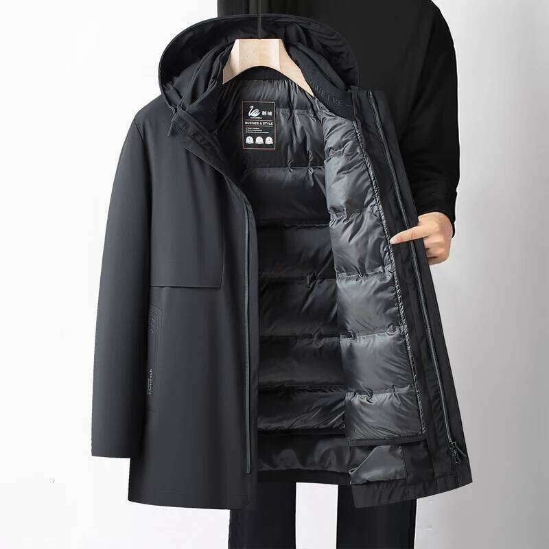 High Quality Winter Men's Hooded White Goose Down Jackets Business Casual Loose Warm Puffer Coat Outwear Thick Padded Top Parkas J260626 - view 3