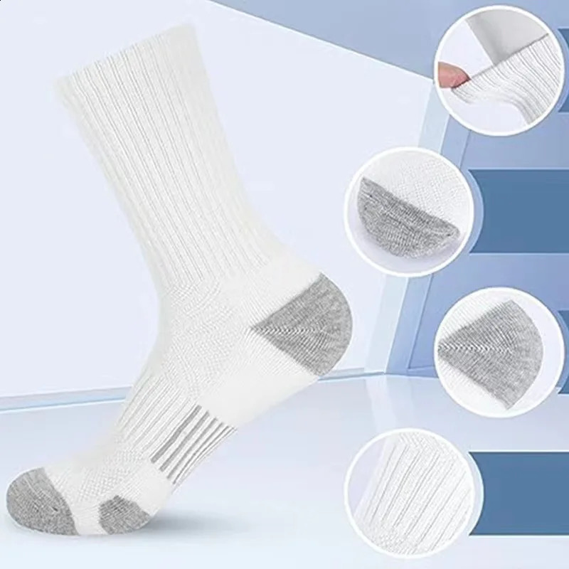 3 Pairs Men Solid Color Sports Socks Large Size Mid Calf Cotton Breathable Black White Gray Long Fall Winter 260622 - view 3