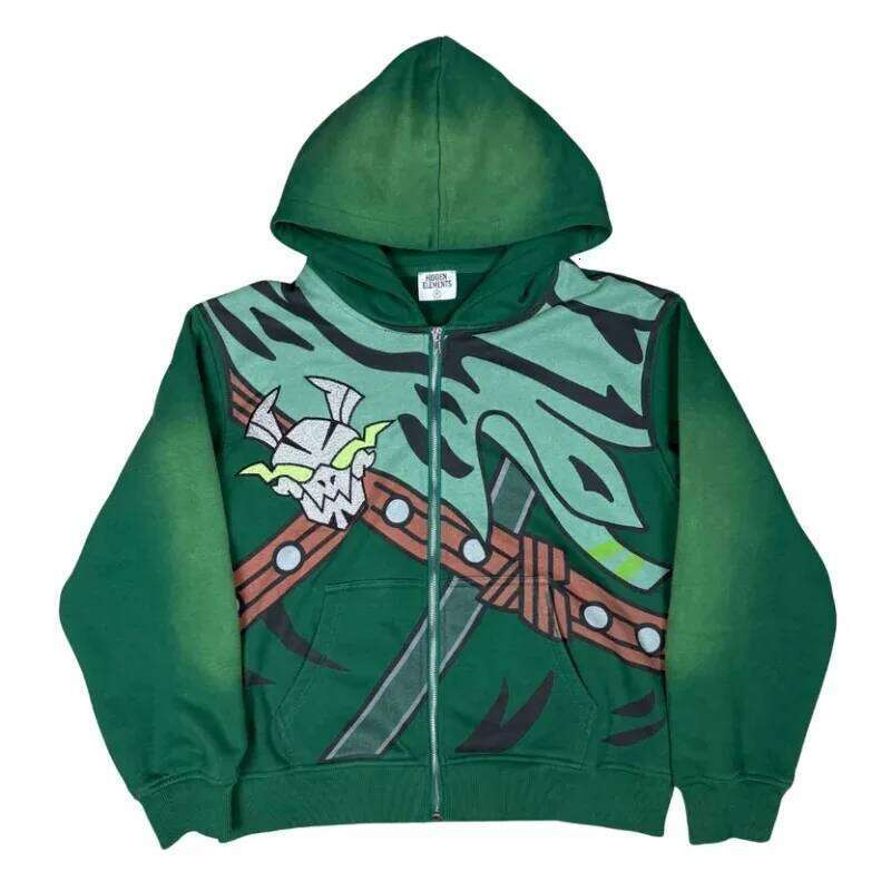 Ninja Cartoon Graphic Y2K Zip Hoodie Jacket Men Women Loose Fit Streetwear Hooded Sweatshirt Casual Hip Hop Fashion Sweatshirts W260626 - view 3