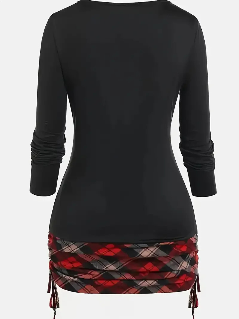 Plus Size Womens Plaid Printed Ripped Long Sleeve Top T-Shirt 260626 - view 3