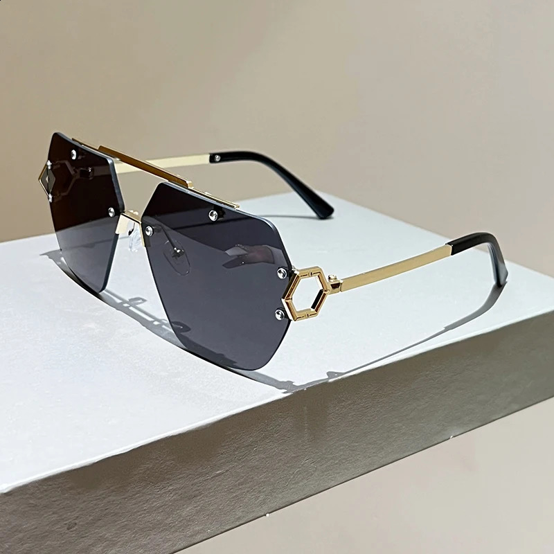 Rimless Oversize Sunglasses Men 2026 Alloy Gradient Casual Shades Women Trendy Double Bridge Outdoor Sun Glasses Uv400 260626 - view 5