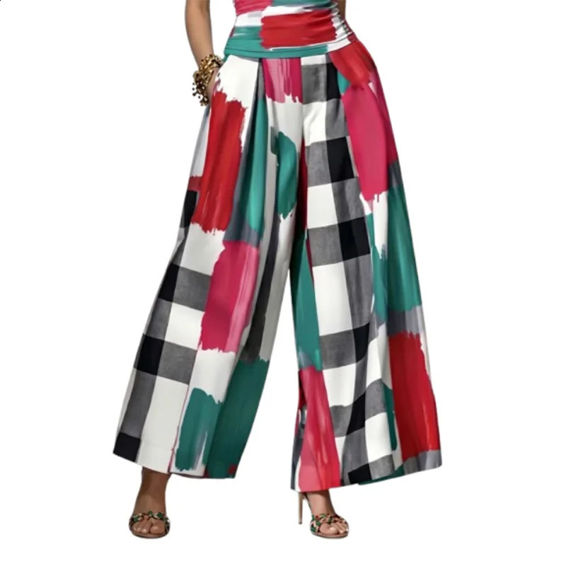 UOOZEE 2026 Fashion Contrast Color Plaid Matching Pants Women High Waisted Wide Leg Loose Casual Pleated Palazzo Trousers 260625 - view 3