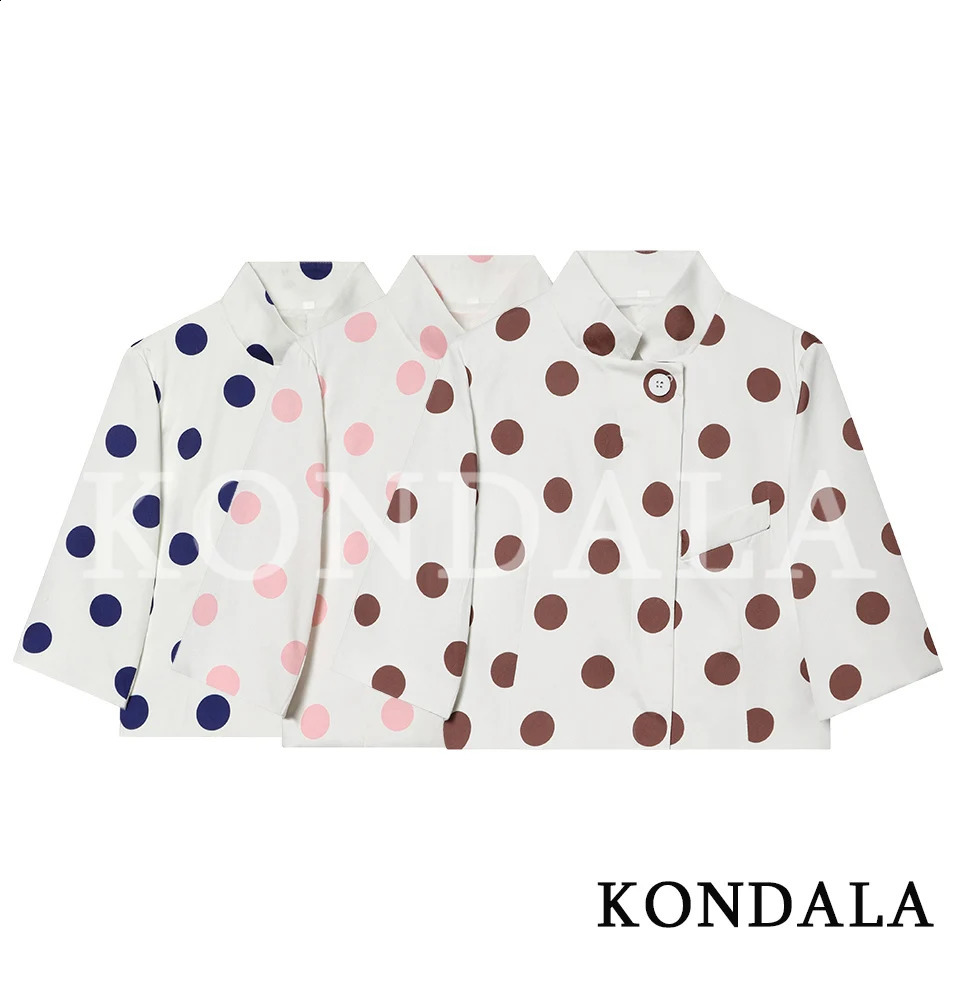 Women Stylish Chic Polka Dot Short Sleeve Blazer KONDALA 2026 Summer Trendy High Street Leisure Elegant Slim 260626 - view 3